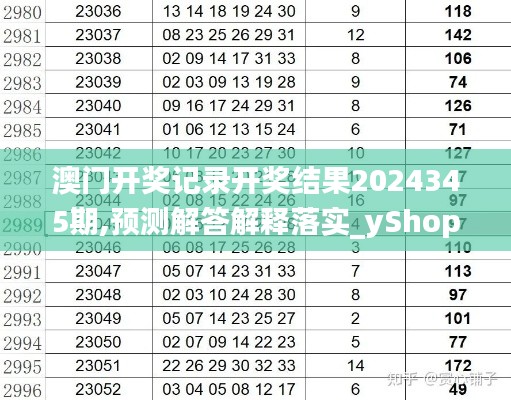 澳门开奖记录开奖结果2024345期,预测解答解释落实_yShop6.837