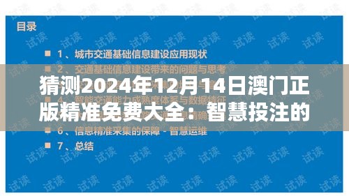 猜测2024年12月14日澳门正版精准免费大全：智慧投注的宝典