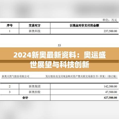 2024新奥最新资料：奥运盛世展望与科技创新