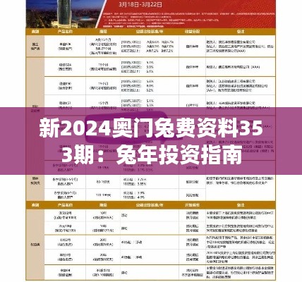 新2024奥门兔费资料353期：兔年投资指南