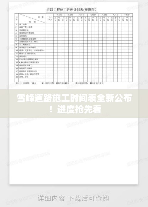 雪峰道路施工时间表全新公布！进度抢先看