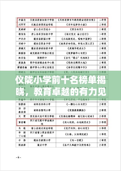 仪陇小学前十名榜单揭晓，教育卓越的有力见证！